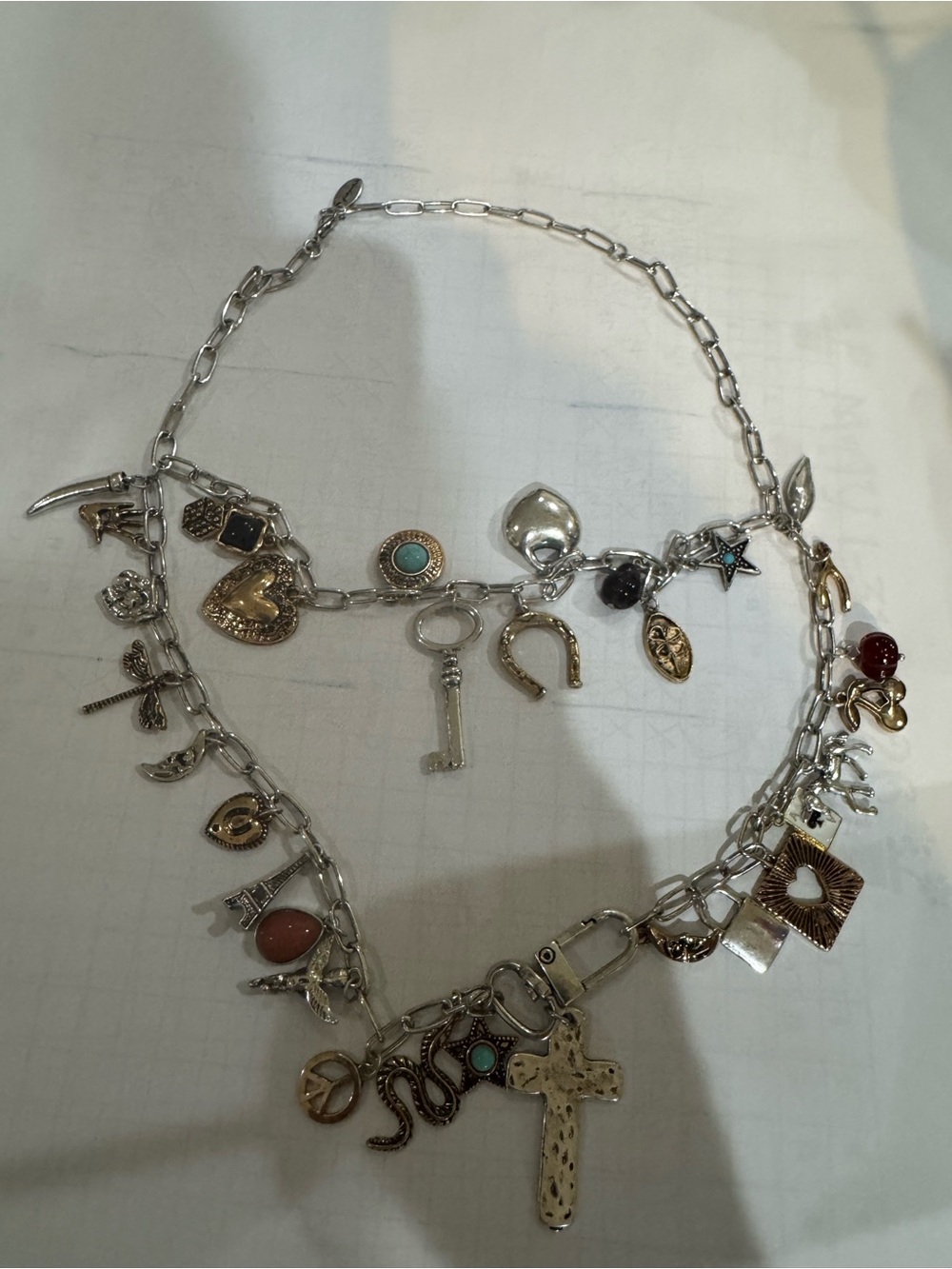 Free People Silver-Tone Mixed Charm Necklace with Turquoise & Coral Accents - Picture 4 of 4